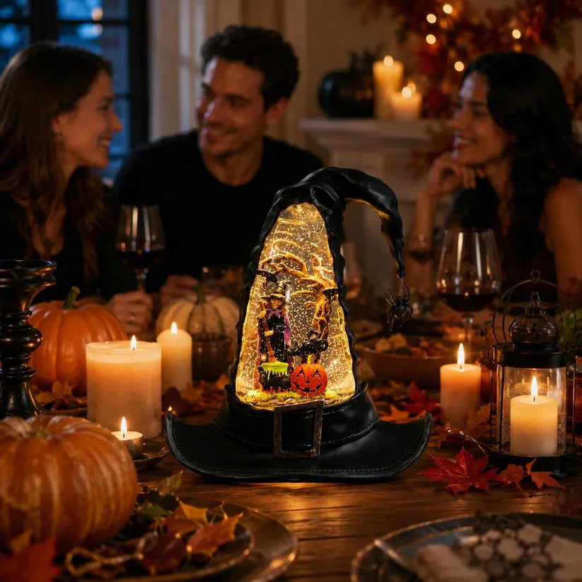 Witches Hat Lighted Water Lantern With Swirling Glitter - USB Included New