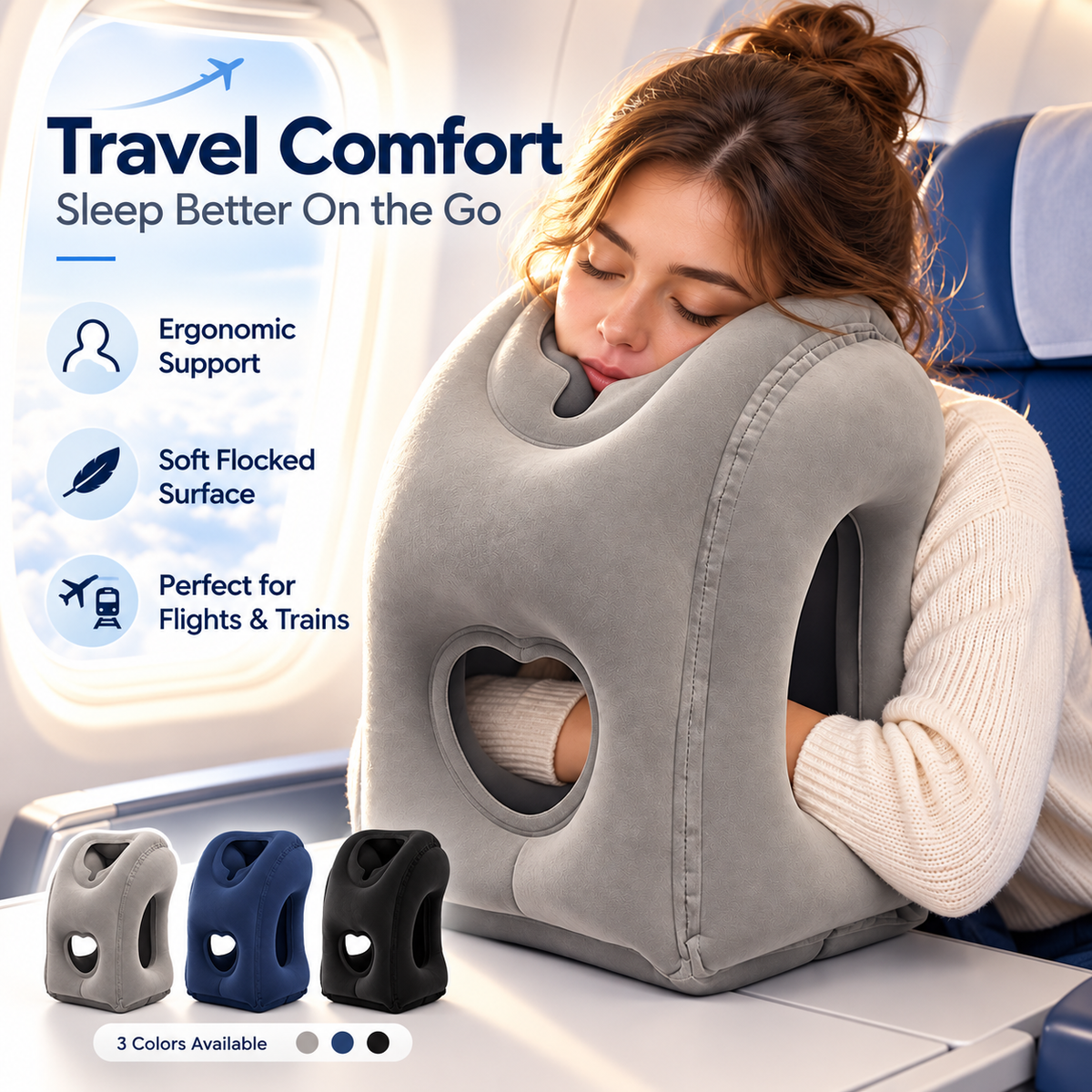✈️ Inflatable Airplane Sleep Pillow – Sleep Better on Every Flight