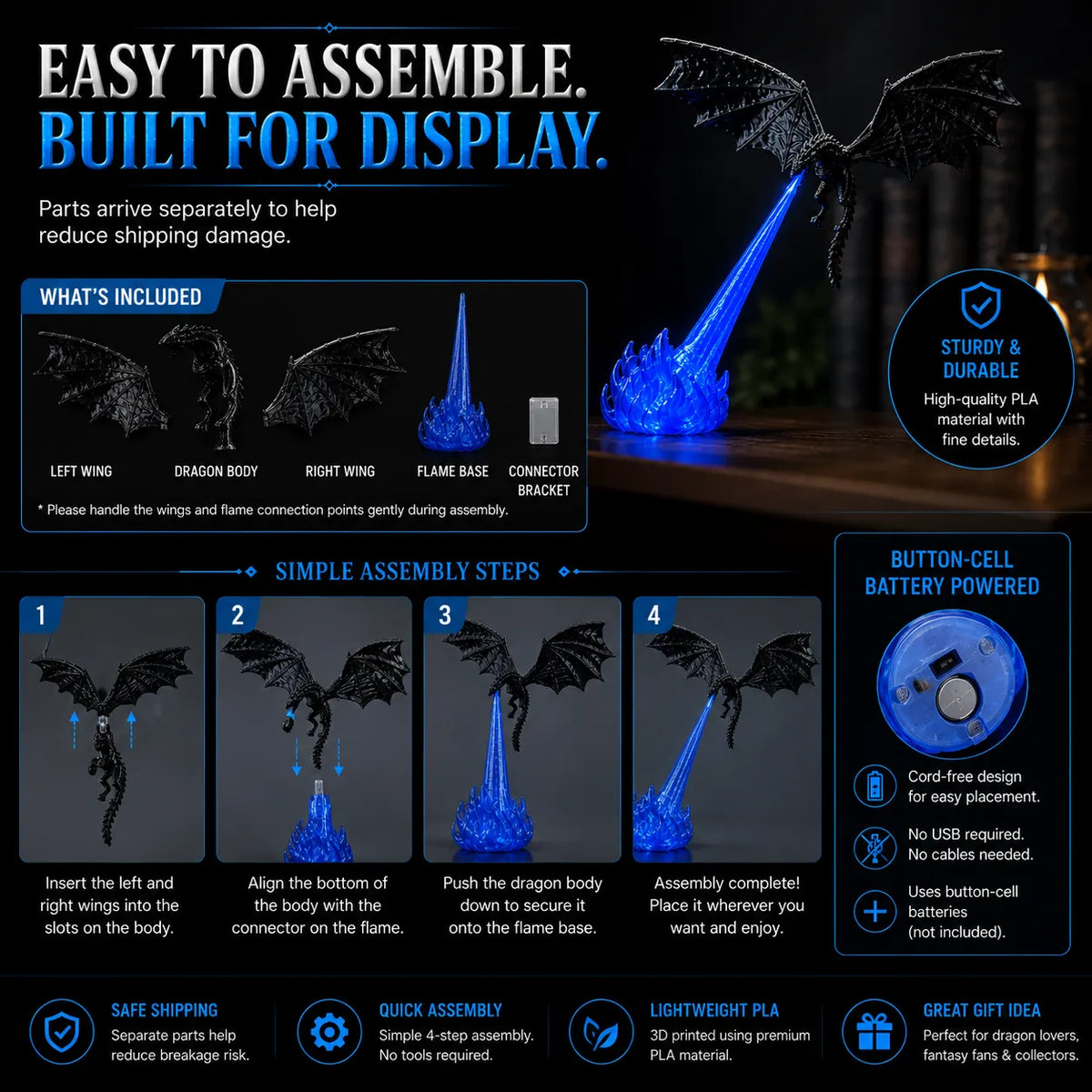 🐉 50% OFF Fire-Breathing Dragon Book Nook Light – Floating Fantasy Shelf Display