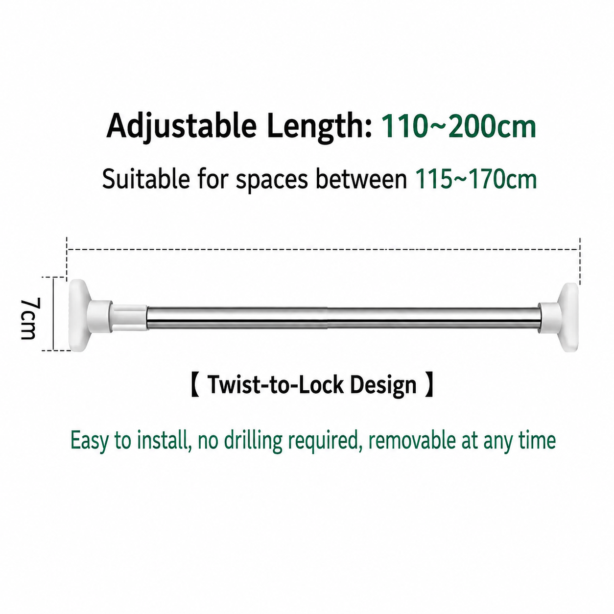 💥 半价优惠🛠️ Drill-Free Tension Rod — No Tools, No Holes, No Hassle