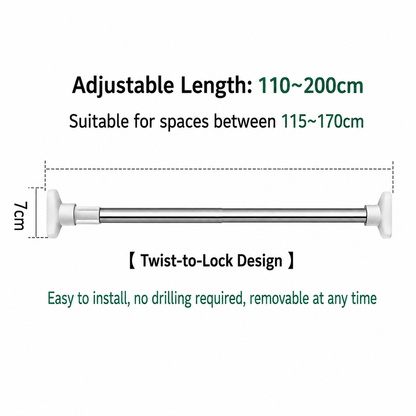 💥 半价优惠🛠️ Drill-Free Tension Rod — No Tools, No Holes, No Hassle