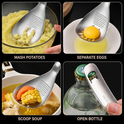 🔥48% OFF 5-in-1 Stainless Steel Kitchen Spoon ✨ Egg Separator, Grater, Masher & Strainer