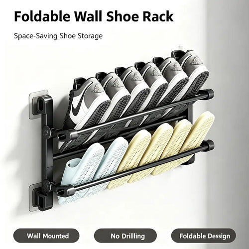 🔥 50% Off Wall-Mounted Slipper Rack – No-Drill Two-Tier Storage