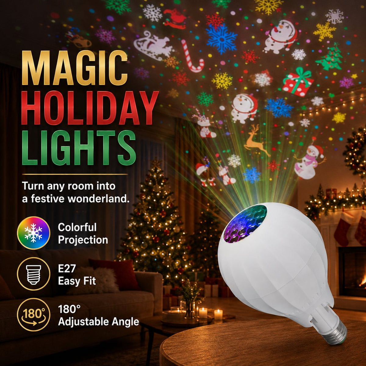💯🎄 Rotating Christmas Projection Light Bulb | 16 Patterns