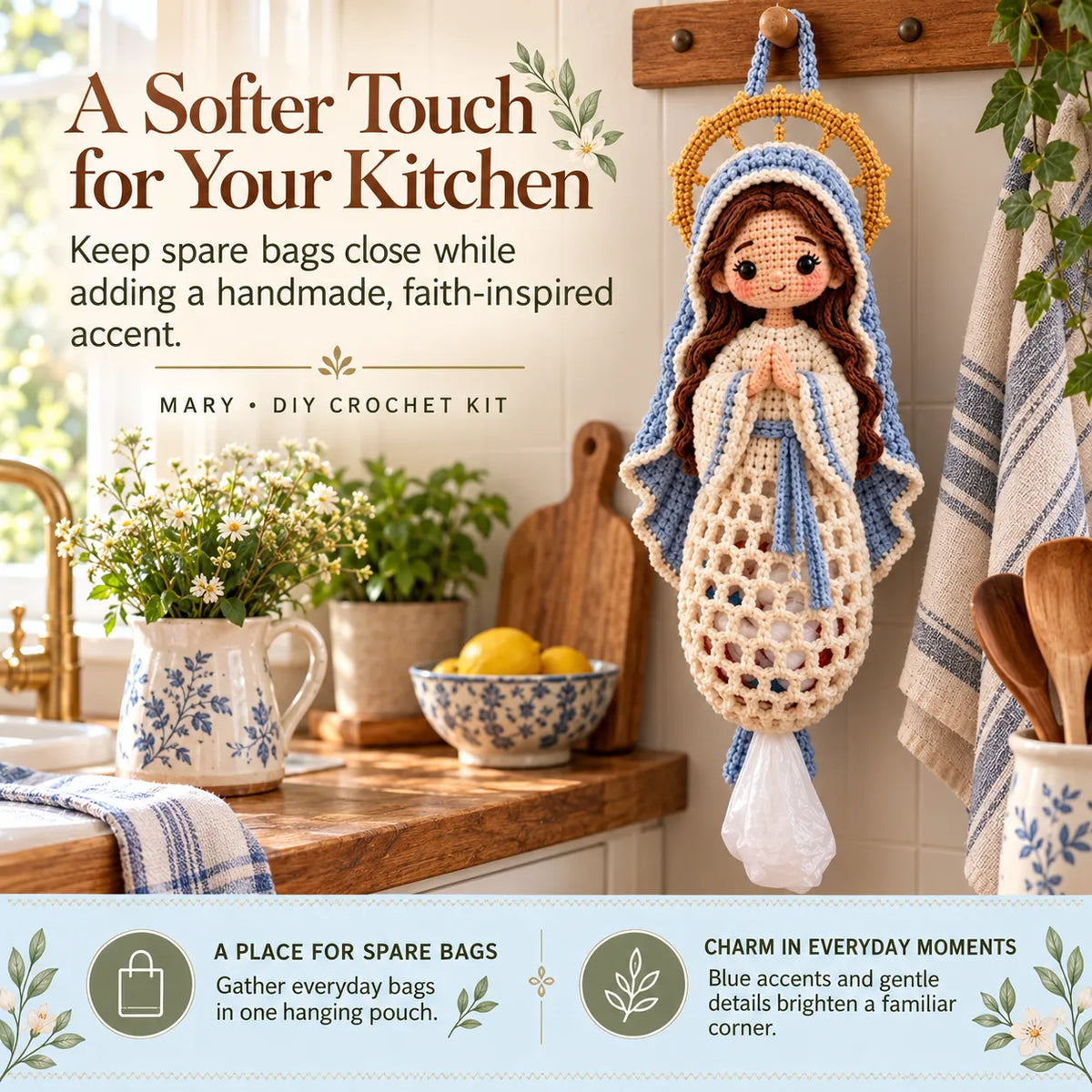 🧶 Blessed Home DIY Crochet Bag Holder Kit with Faith-Inspired Figures 🕊️