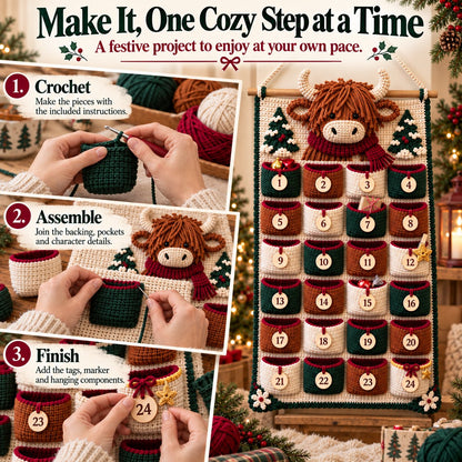 ⏳ Last Day 49% OFF – 🎄 24-Pocket DIY Christmas Crochet Advent Calendar Kit with Moveable Star Marker 🧶