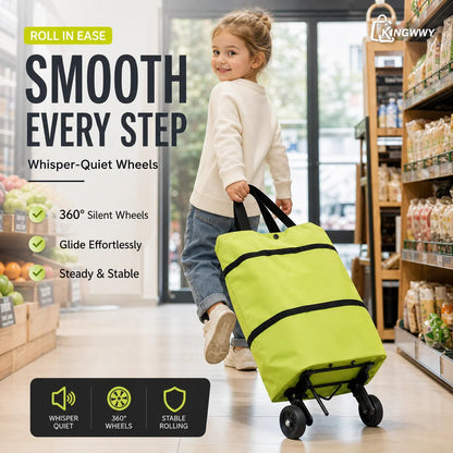 Shopping bag with wheels, foldable small trolley for groceries, portable, large-capacity women's bag for home use