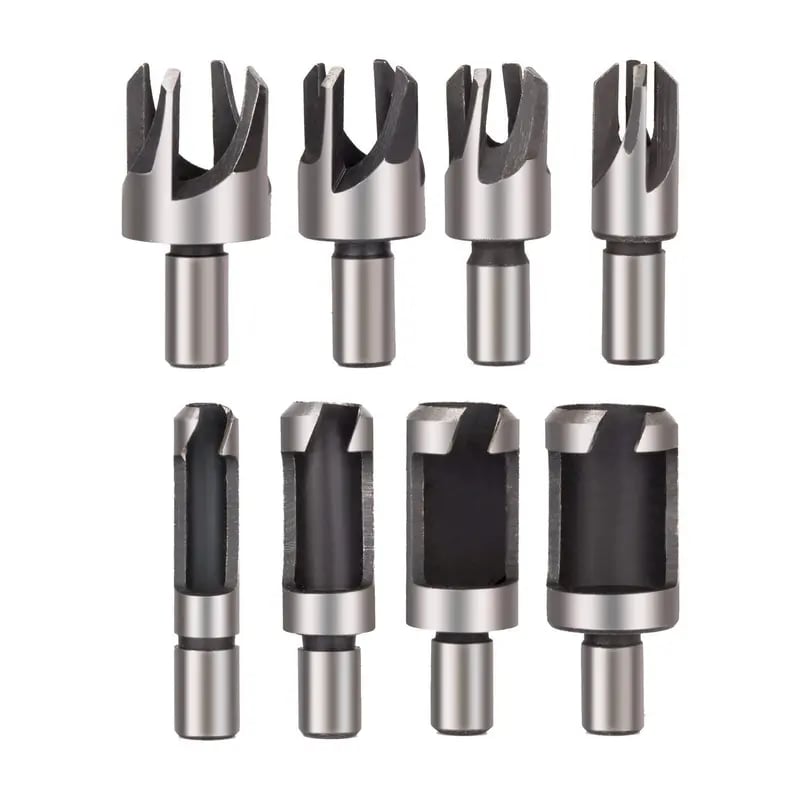 8Pcs Wood Plug Cutter Drill Bit Set | Straight & Tapered Wood Hole Plug Making Bits