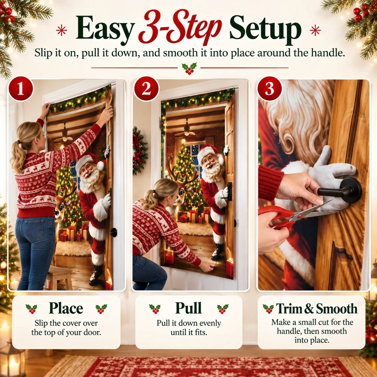 🎅 🚪Santa & Reindeer Christmas Door Cover