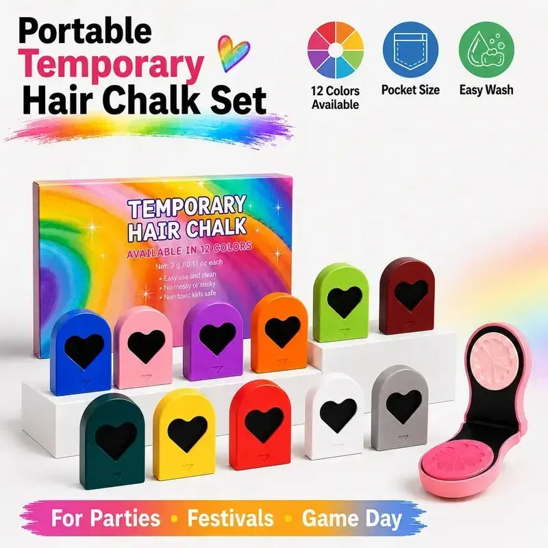 🌈 61% OFF 6/12PCS Temporary Hair Chalk Clips – Instant Washable Color, No Bleach Needed
