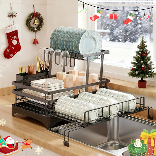🔥50% OFF Foldable Dish Rack with Utensil Holder – Drain More in Less Space🚰