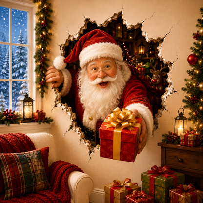 🔥Last Day 50% OFF-19.7'' 🎄 3D Christmas Break-In Wall Decal Peel and Stick Holiday Home Decor 🎅
