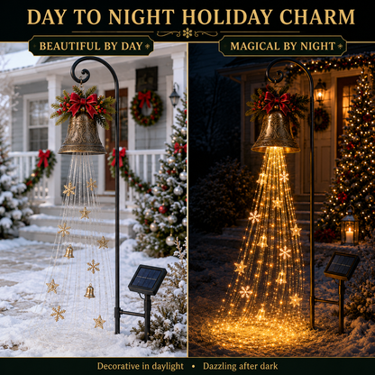 🎄 50% OFF 🔔 Solar Christmas Bell Cascade Light – Magical Golden Yard Glow ✨