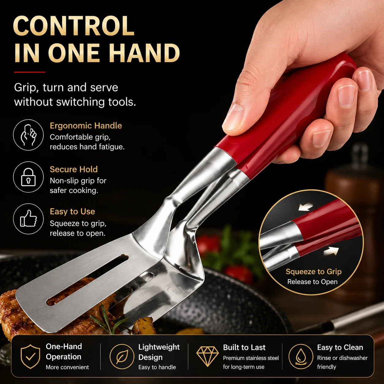 🔥 Limited-Time 50% OFF 🍳 2-in-1 Spatula Tongs — Grip, Flip, Drain & Serve with Ease