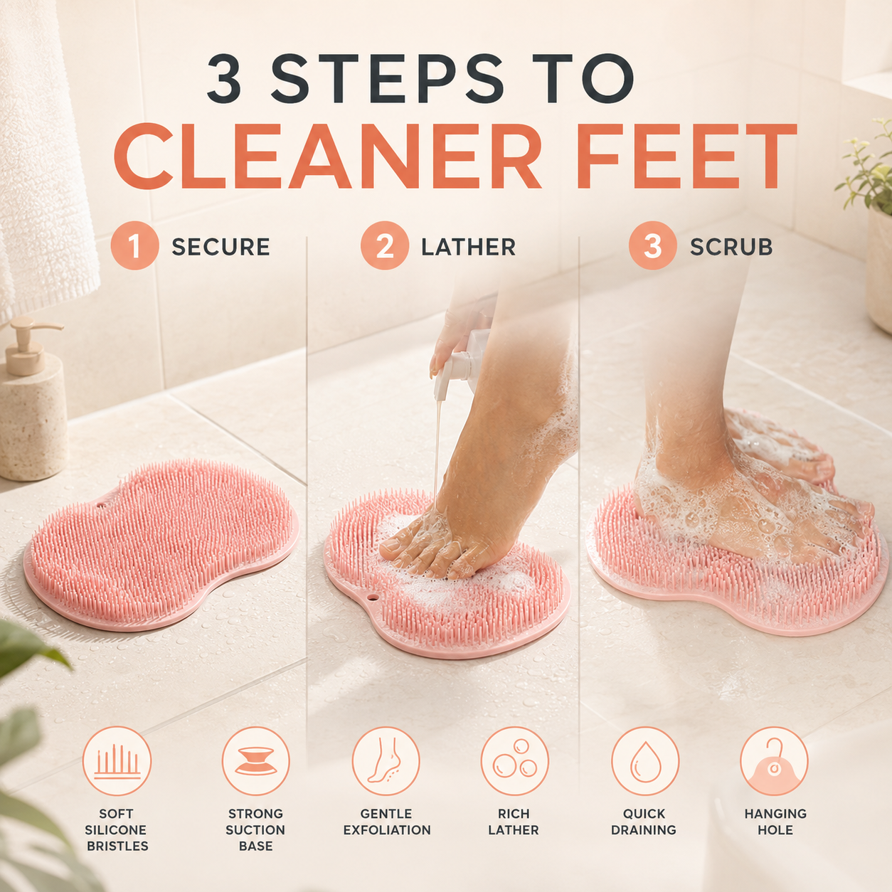 🔥 50% OFF 🦶 Hands-Free Foot Scrubber Mat – Clean, Exfoliate & Massage