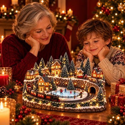 🔥 LAST DAY 50% OFF🔥Animated Holiday Train & Ice Rink Scene✨