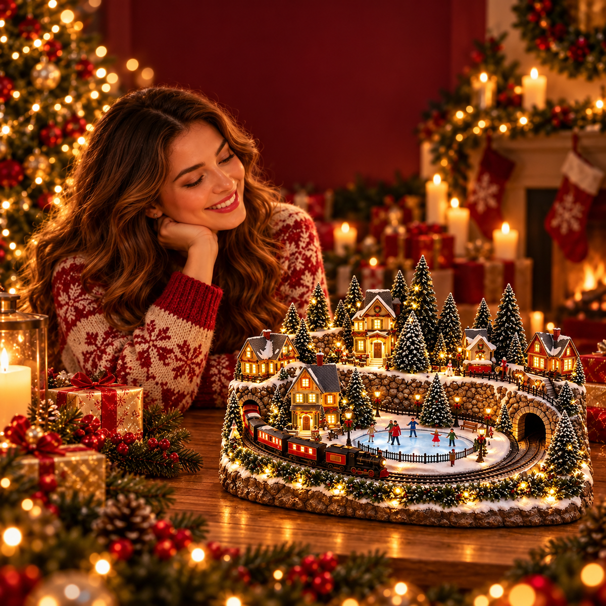 🔥 LAST DAY 49%-OFF  Animated Holiday Train & Ice Rink Scene ✨