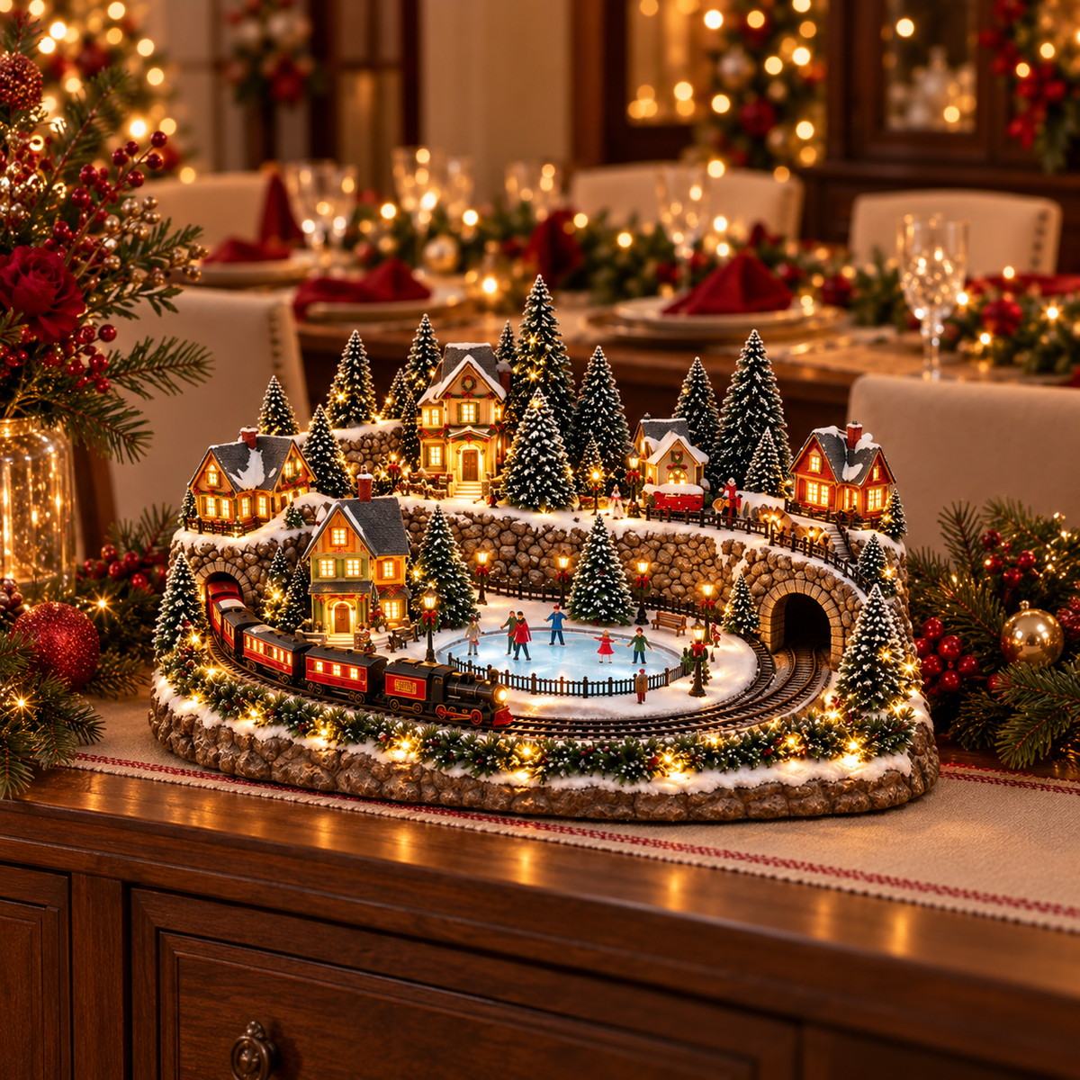 🔥 LAST DAY 49%-OFF  Animated Holiday Train & Ice Rink Scene ✨