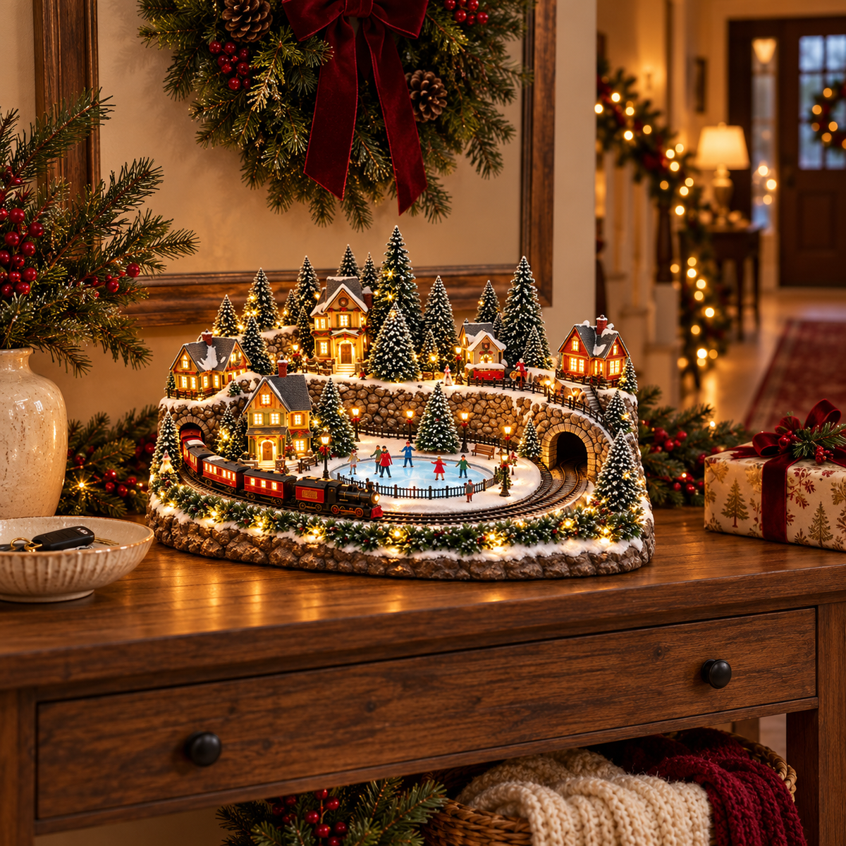 🔥 LAST DAY 49%-OFF  Animated Holiday Train & Ice Rink Scene ✨