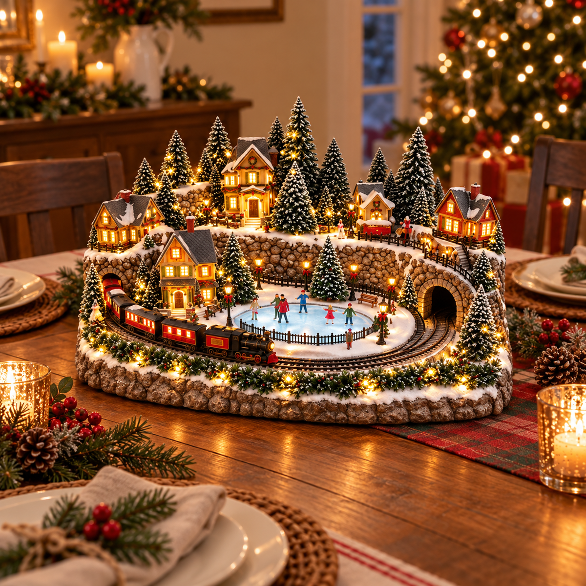 🔥 LAST DAY 49%-OFF  Animated Holiday Train & Ice Rink Scene ✨