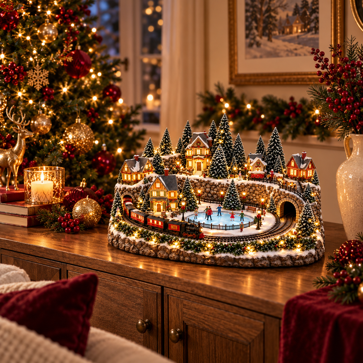 🔥 LAST DAY 49%-OFF  Animated Holiday Train & Ice Rink Scene ✨