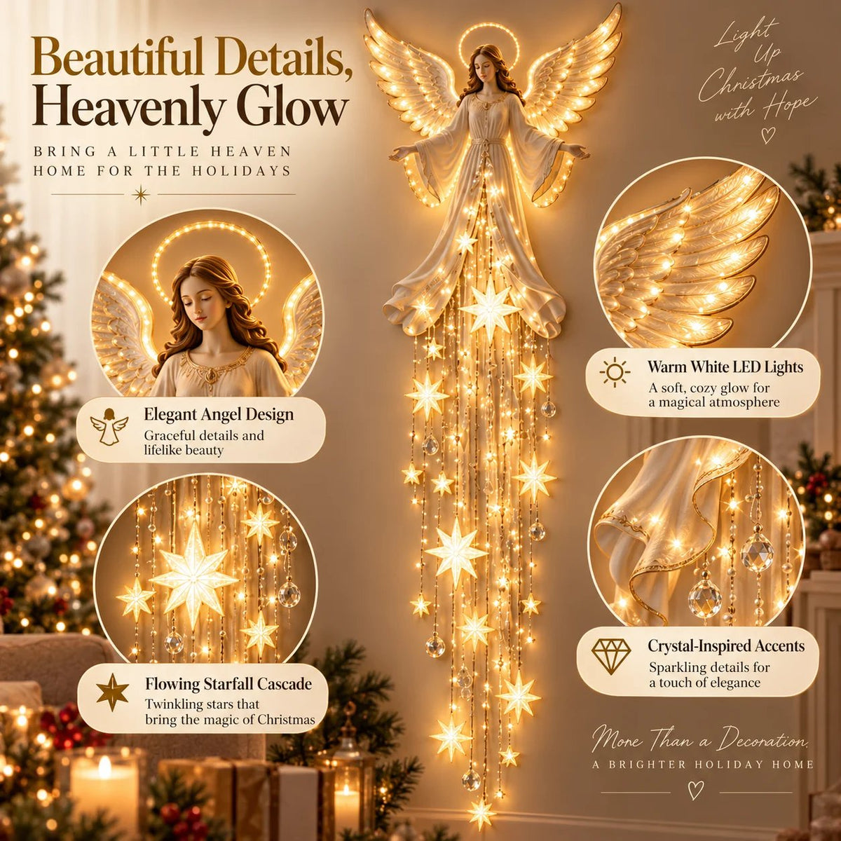 ✨ Angel Blessing Starfall Wall Light 🕊️ Lighted Christmas Angel Decor