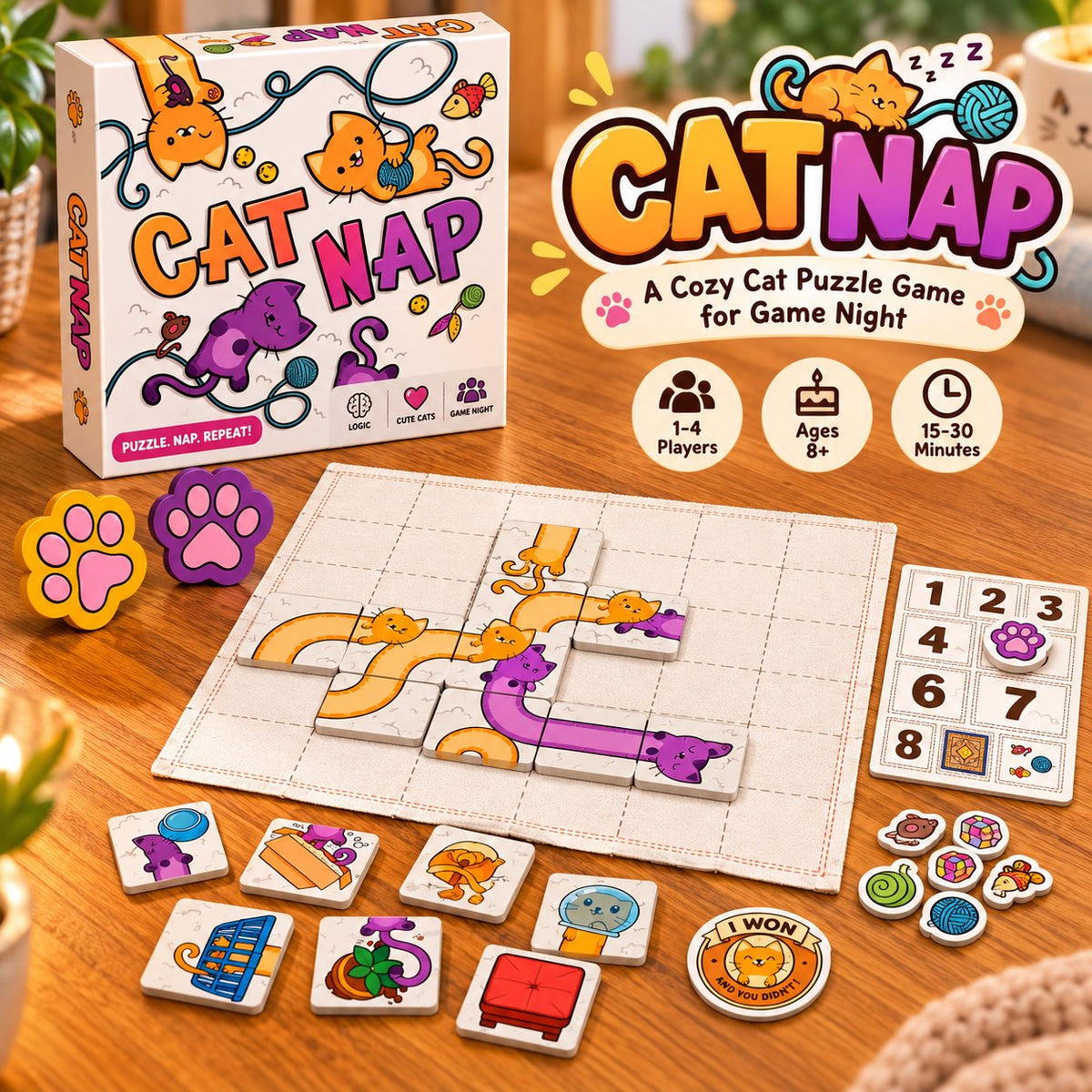 🐱 Cat Nap – Cute Cat Puzzle Board Game for Family Fun & Game Night(✨Buy 2 Free Shipping)