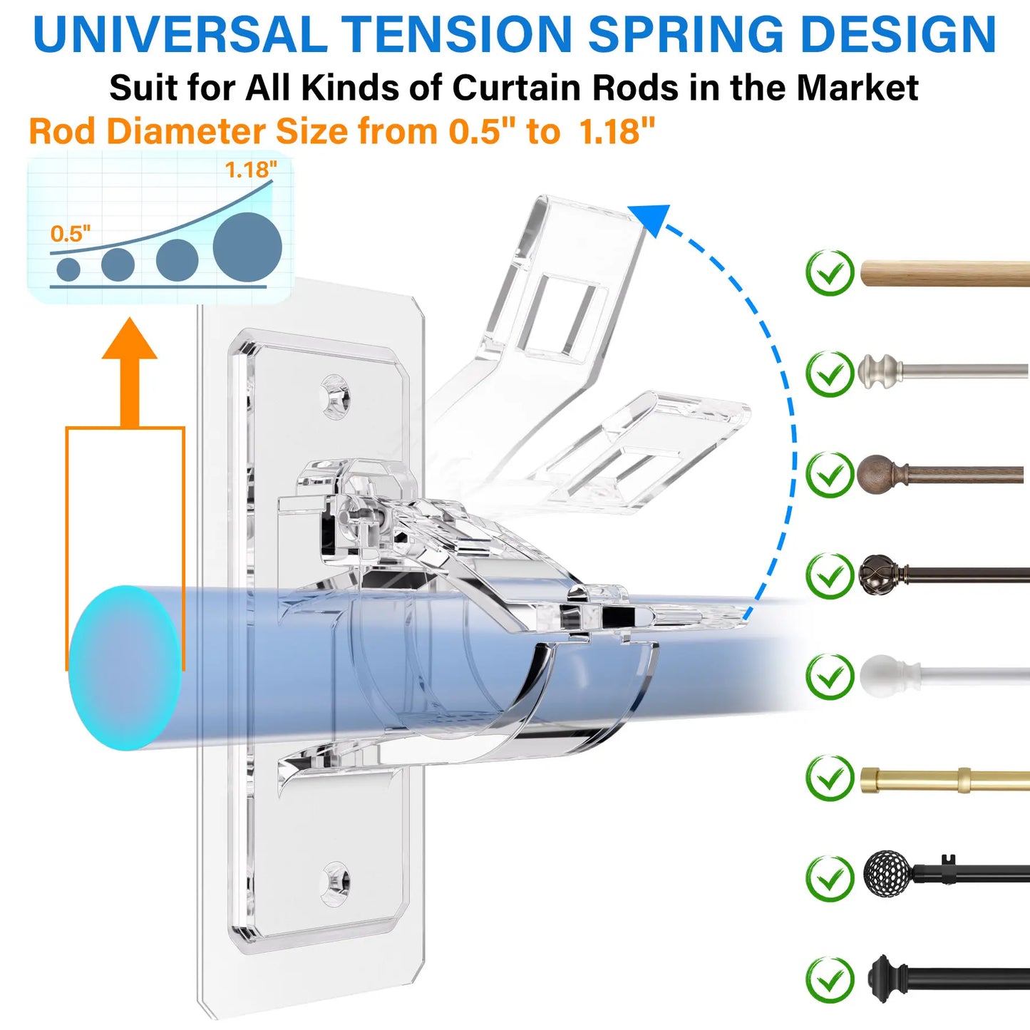 No Drill Curtain Rod Holders - 6 Pack Self Adhesive Hooks