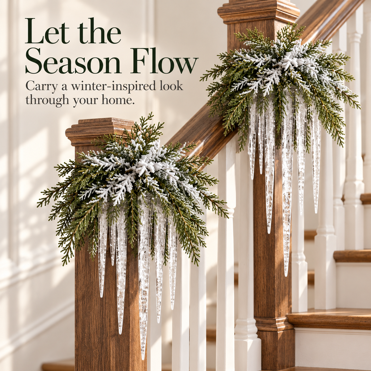 Snow-Frosted Cedar & Icicle Hanging Accent