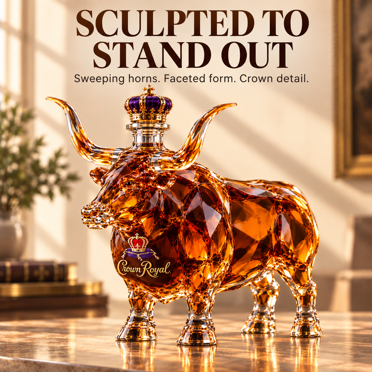 🐂 Texas Longhorn Collector’s Bottle 👑 Sculpted Display & Gift Box