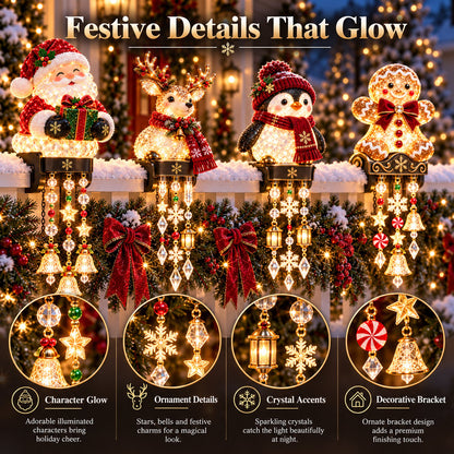 ✨ Lighted Christmas Porch Railing Hanging Characters with Cascading LED Ornaments 🎄