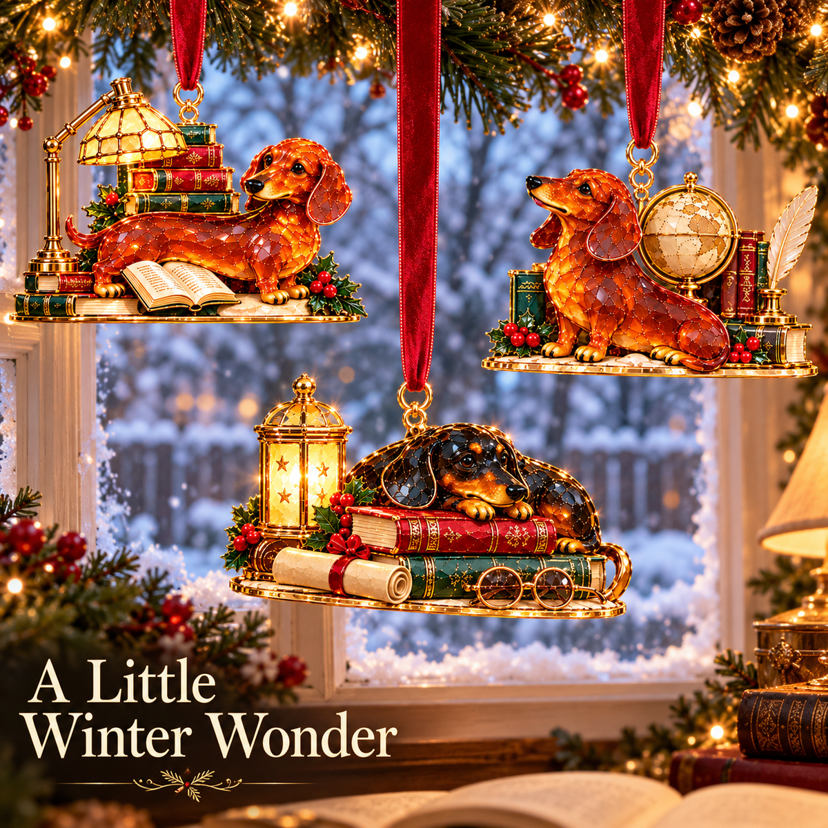 🐶Dachshund Cozy Library Christmas Ornament – A Little Story for Your Tree 🐾