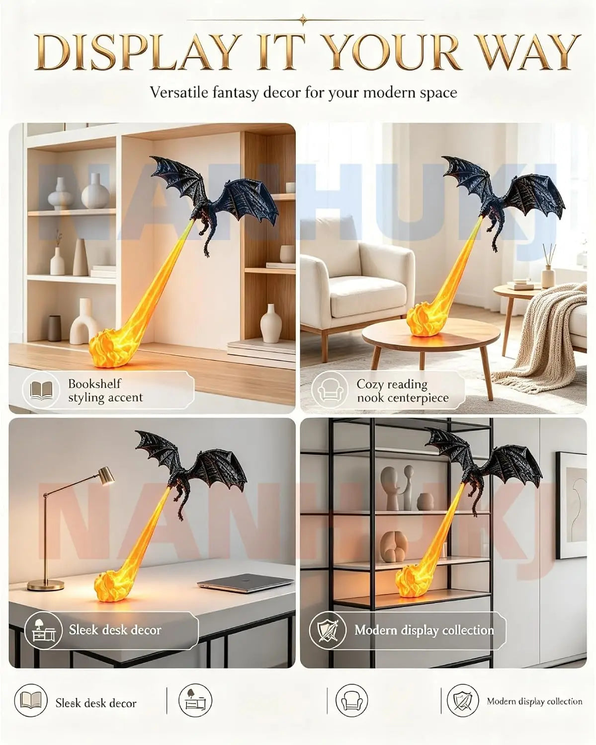 🔥 49% OFF Dragon Flame Book Nook – Fantasy Shelf & Desk Decor 🐉