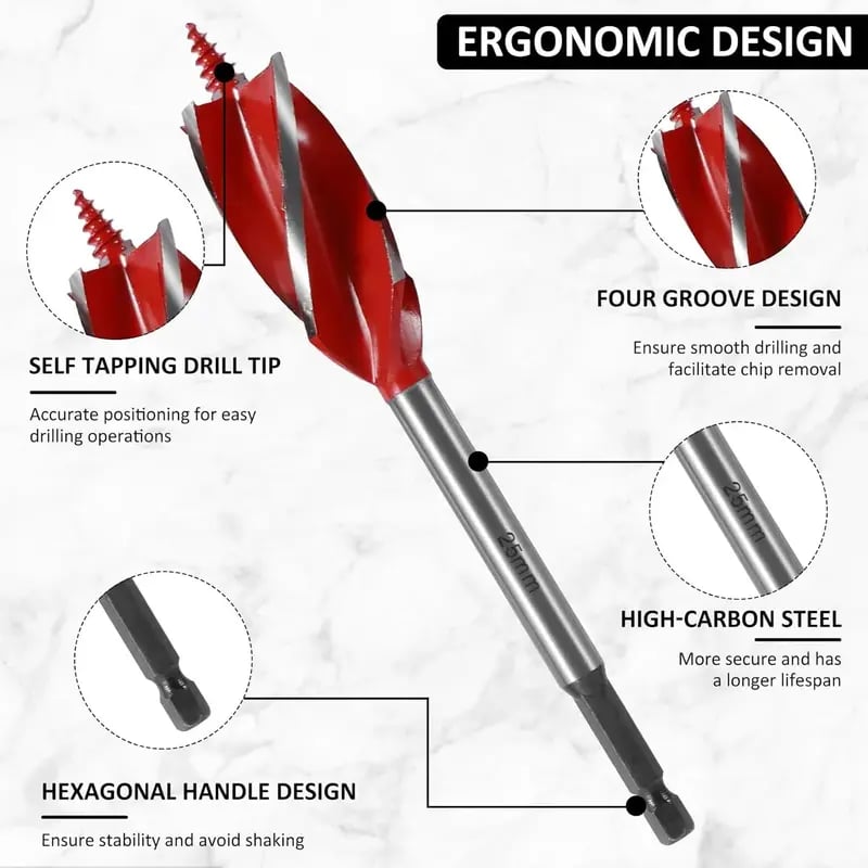 🔥 FINAL DAY 50% OFF 8-Piece 4-Flute Wood Auger Drill Bit Set – 8 Essential Sizes for Faster, Cleaner Woodworking
