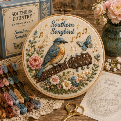 🧵 Southern Country Embroidery Kit Collection | Beginner-Friendly Wooden Hoop Art DIY Keepsake 🌼