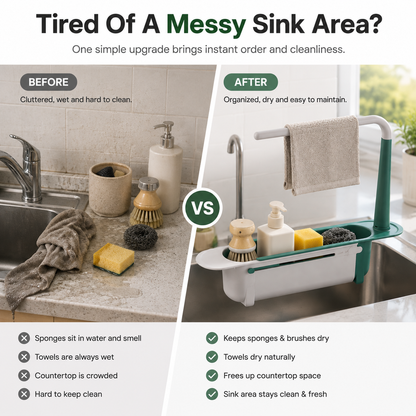 ✨ 49% OFF 🧽 Adjustable Kitchen Sink Organizer – Sponge & Towel Holder for a Clutter-Free Sink