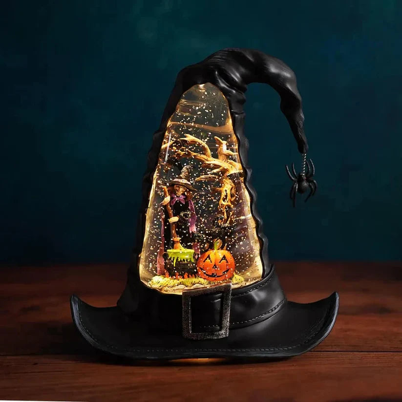 Witches Hat Lighted Water Lantern With Swirling Glitter - USB Included New
