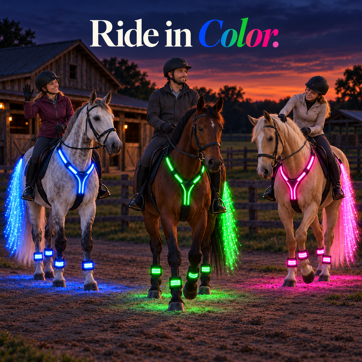 NightGlow™ LED Horse Gear Set – Light-Up Chest Harness, 4 Leg Bands & Tail Strand