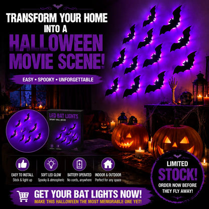 🦇Halloween decorative items - 3D black bat wall stickers with LED lights