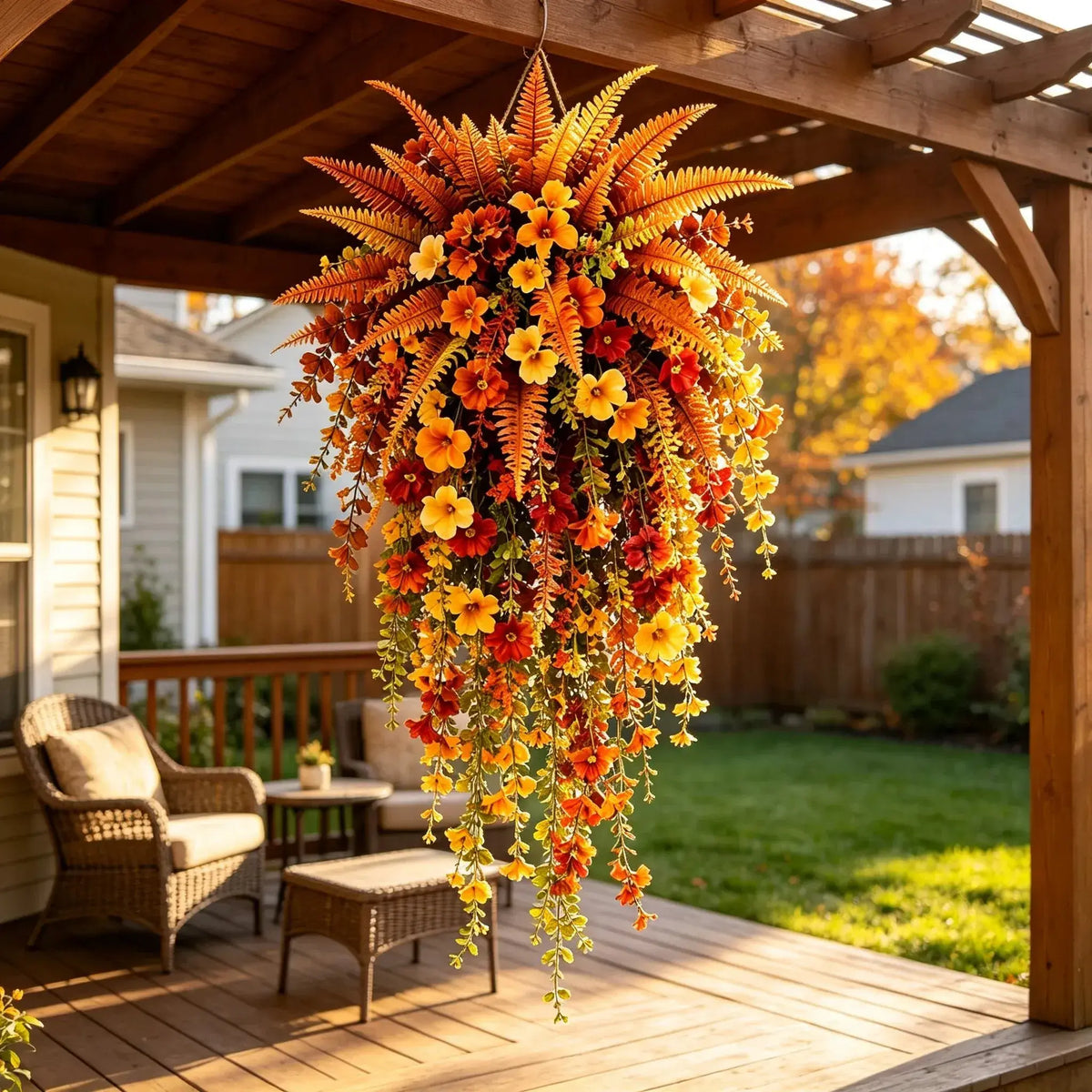 🔥 50% OFF 🍂 UV-Resistant Hanging Autumn Boston Fern – Lush, Realistic & Made for Outdoors