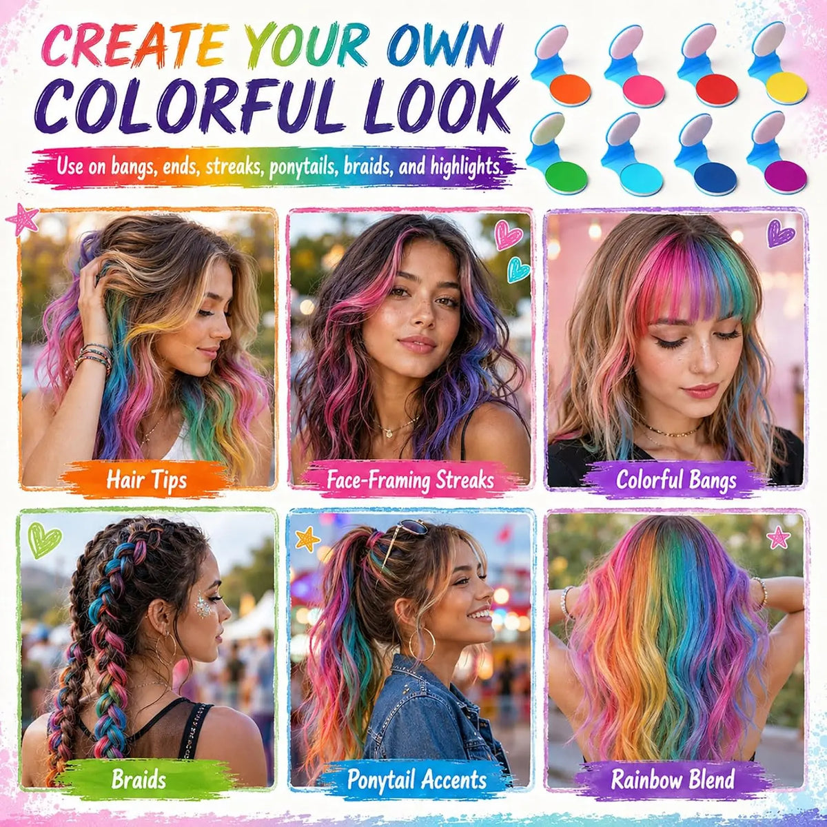🌈 61% OFF 6/12PCS Temporary Hair Chalk Clips – Instant Washable Color, No Bleach Needed