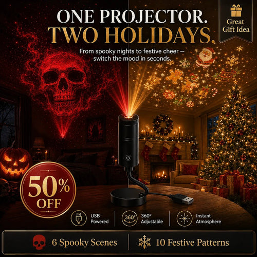 🎄👻 ✨Plug & Play HD Holiday Projector for Christmas & Halloween Decor