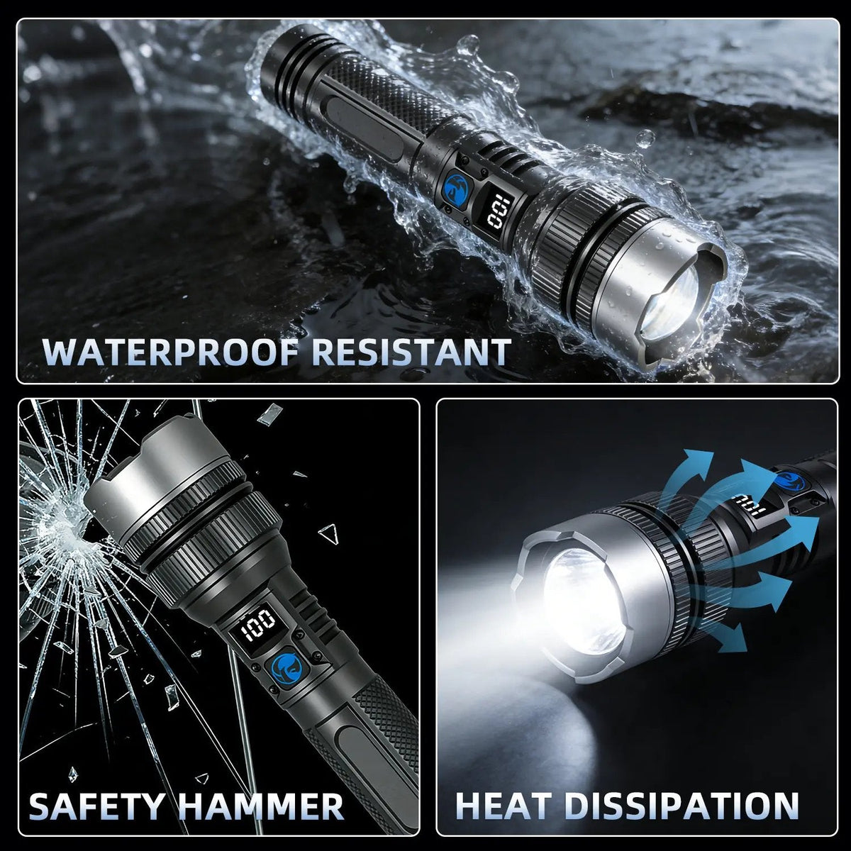 🔦⚡ 2-in-1 Rechargeable High-Power Flashlight – Digital Power Display, Zoomable Beam & Adjustable Brightness