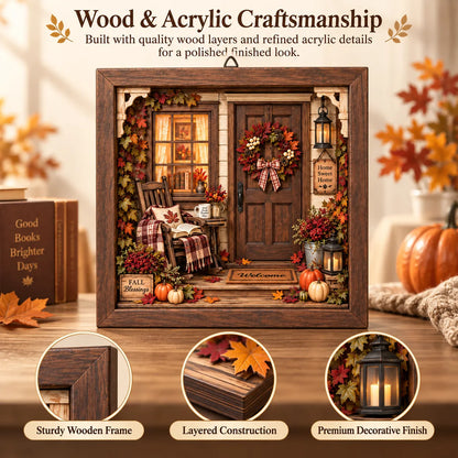 🍂 Autumn Reading Porch DIY 3D Wooden Shadow Box Craft Kit for Fall Decor 📚