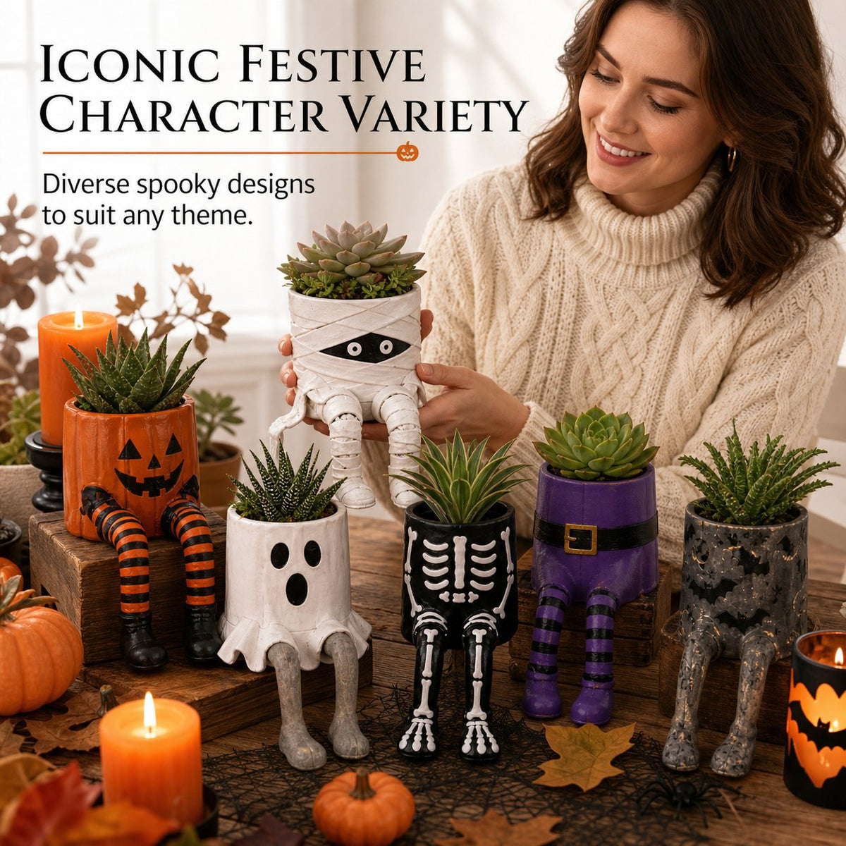 💀🎃Halloween Whimsical Hanging Leg Planter Hand-Painted Resin Succulent Pot💐(📦Buy 2 Free Shipping)