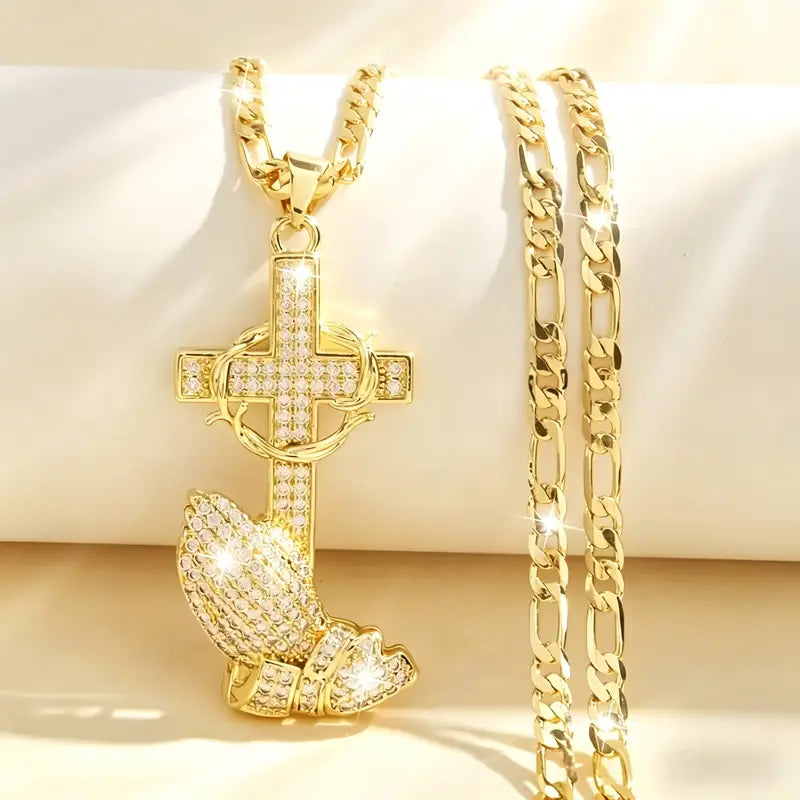 ✨ 50% Cross & Prayer Hands Pendant Necklace✝️
