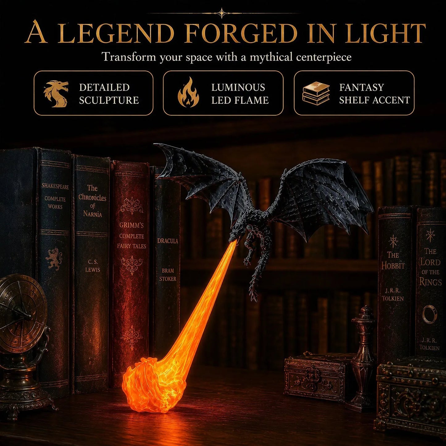 🐉 50% OFF Flying Dragon Bookshelf Light – Bring Fantasy to Life 🔥