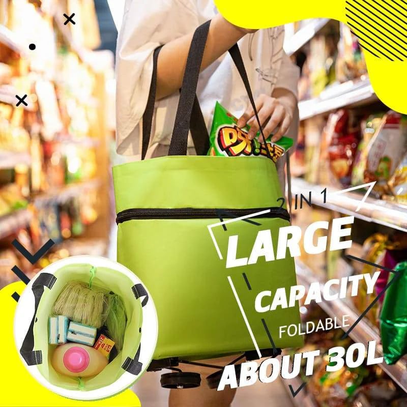 Shopping bag with wheels, foldable small trolley for groceries, portable, large-capacity women's bag for home use
