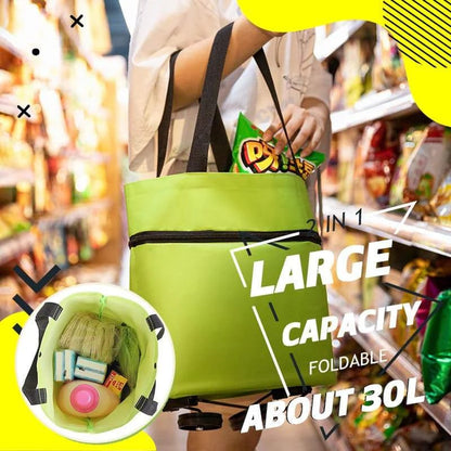 Shopping bag with wheels, foldable small trolley for groceries, portable, large-capacity women's bag for home use