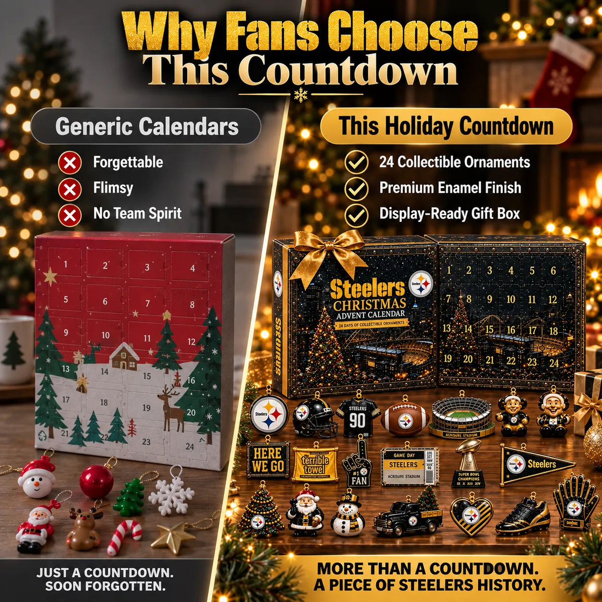 🏈 2026 Pittsburgh Football Advent Calendar – 24 Collectible Ornaments